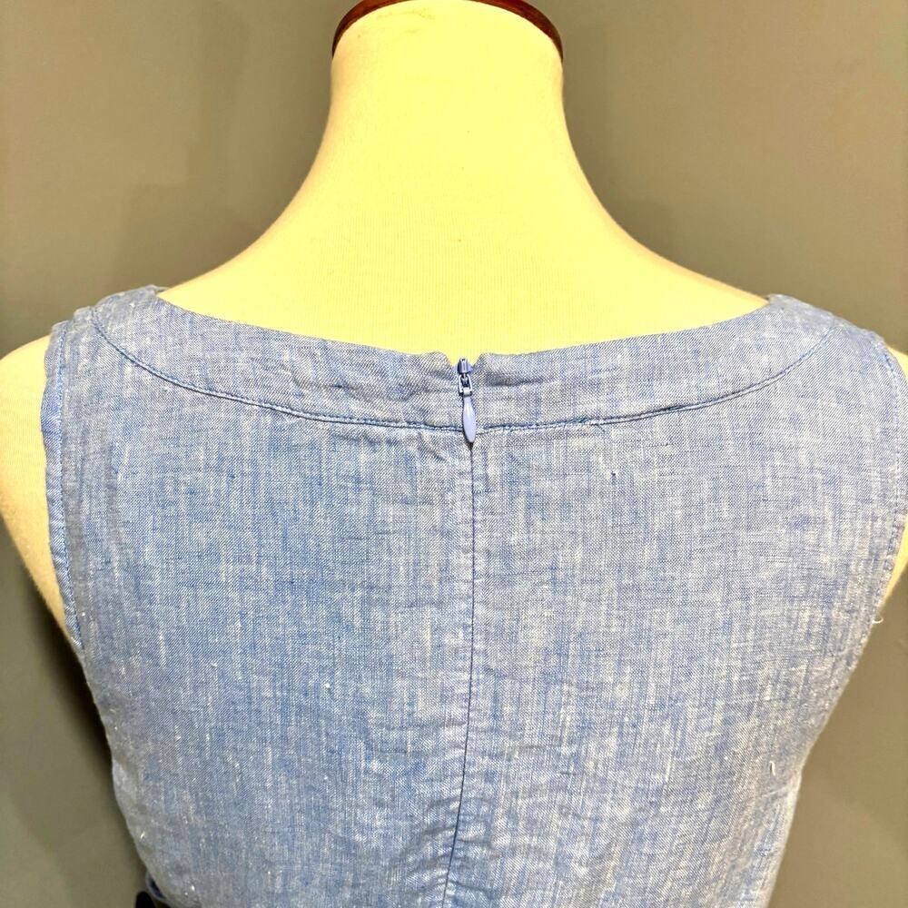 Talbots Blue Linen Shift Dress Striped Hem Sleeveless Lined Breathable, Size 4P - Picture 7 of 8